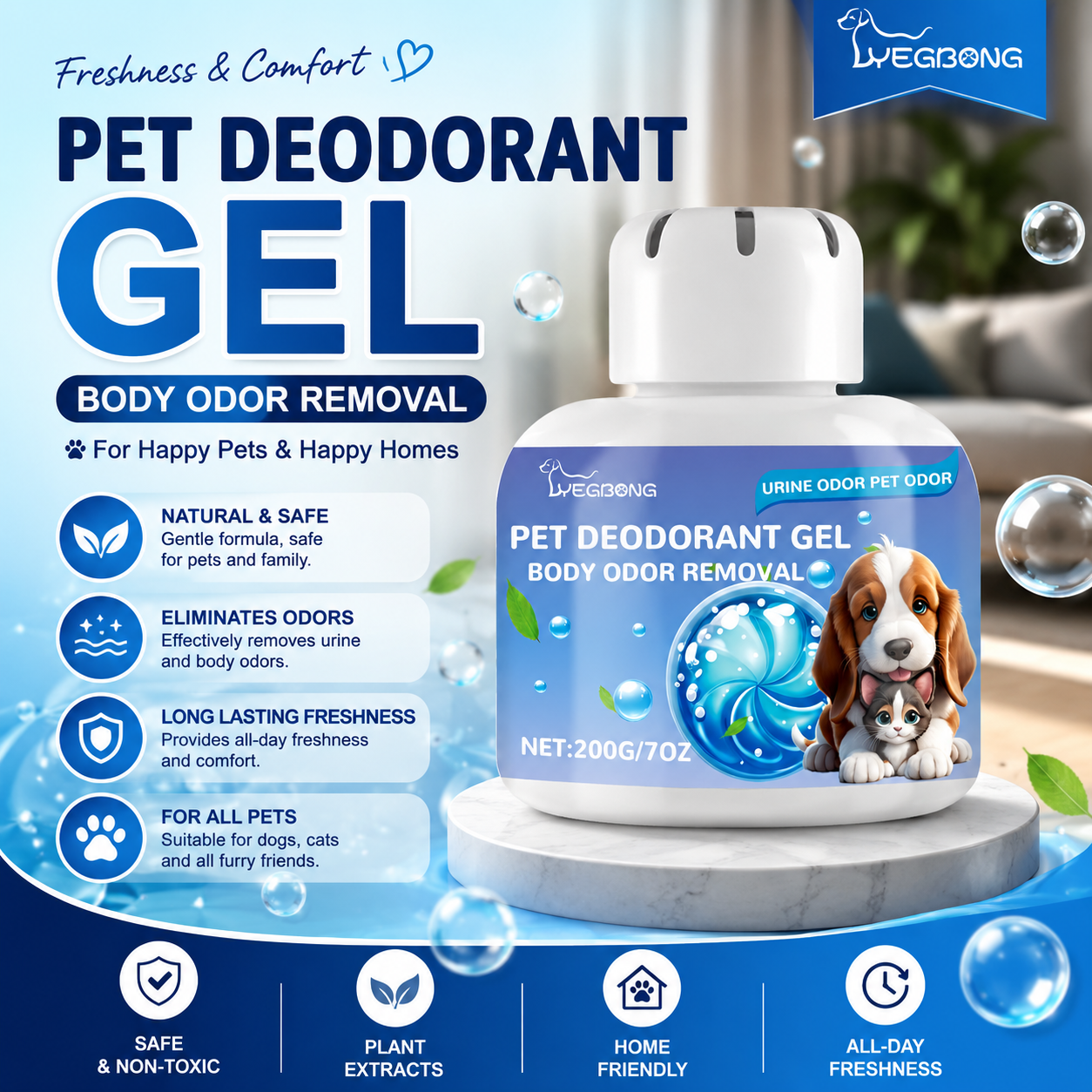 Pet Odor Eliminator Deodorizing Gel - Long Lasting Air Freshener for Dogs & Cats