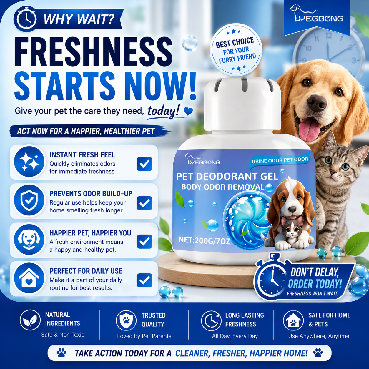 Pet Odor Eliminator Deodorizing Gel - Long Lasting Air Freshener for Dogs & Cats