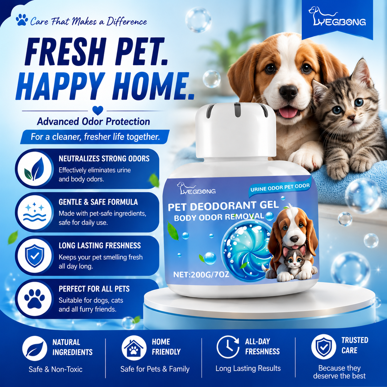 Pet Odor Eliminator Deodorizing Gel - Long Lasting Air Freshener for Dogs & Cats